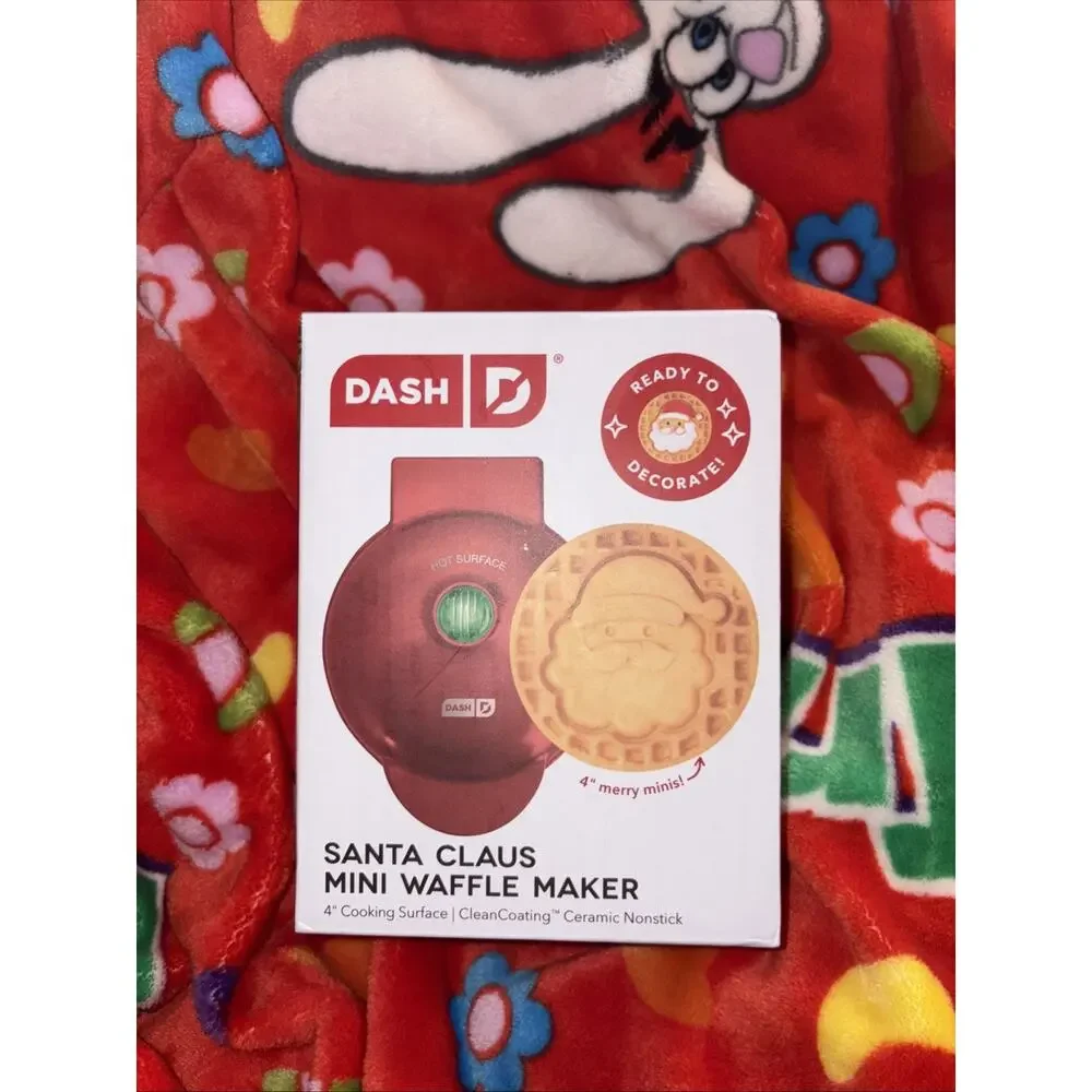 Dash Santa Claus Mini Waffle 2025 Maker Non-Stick 4” Surface BRAND NEW